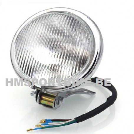 PHARE COMPLET METAL CHROME 130MM VINTAGE CAFE RACER SCRAMBLER CUSTOM