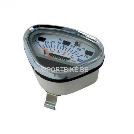 COMPTEUR CHROME FOND BLANC 70 KMH SKYTEAM REPLIQUE HONDA DAX SKYTEAM TNT CITY ZHENHUA JINCHENG SPIGAOU