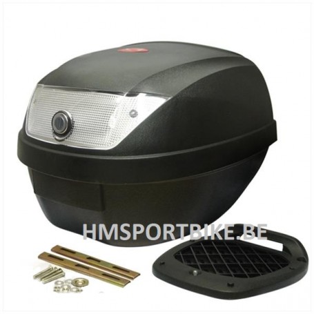 TOP CASE 28L NOIR CATADIOPTRE BLANC 38.5x38.5x29.0 MOTO SCOOTER