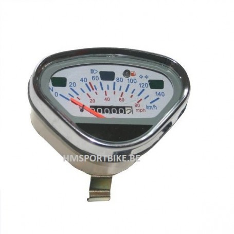 COMPTEUR CHROME FOND BLANC 140 KMH SKYTEAM REPLIQUE HONDA DAX SKYTEAM TNT CITY ZHENHUA JINCHENG SPIGAOU