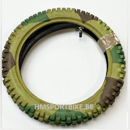 PNEU CROSS DIRTBIKE CAMOUFLAGE VERT 2.5 - 14 AVEC CHAMBRE A AIR COMPRISE