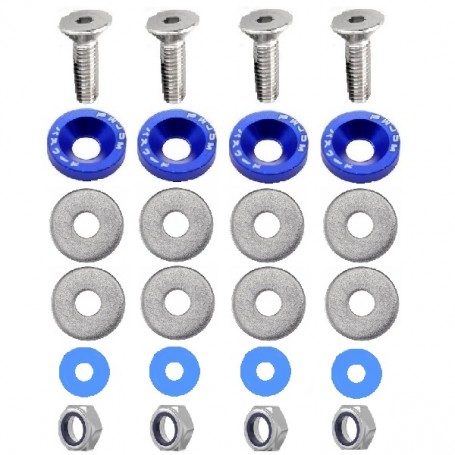 KIT BOULONS ECROUS CONIQUES RONDELLES CUVETTES CNC BLEU POUR JANTES FLASQUES DAX CHALY SKYTEAM 6MM
