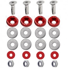 KIT BOULONS ECROUS CONIQUES RONDELLES CUVETTES CNC ROUGES POUR JANTES FLASQUES DAX CHALY SKYTEAM 6MM