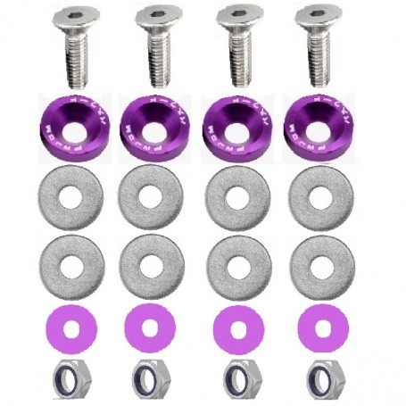 KIT BOULONS ECROUS CONIQUES RONDELLES CUVETTES CNC MAUVES POUR JANTES FLASQUES DAX CHALY SKYTEAM 6MM