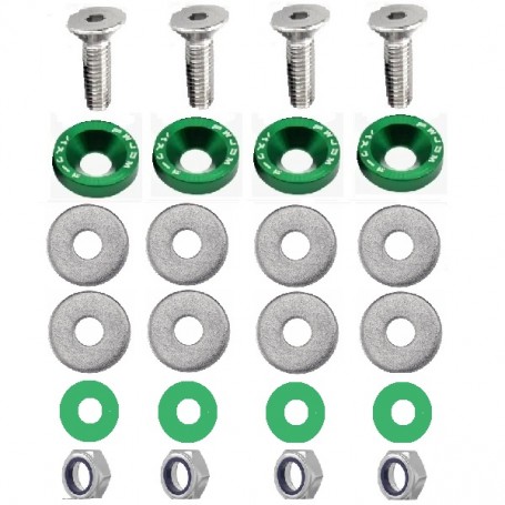 KIT BOULONS ECROUS CONIQUES RONDELLES CUVETTES CNC GREEN POUR JANTES FLASQUES DAX CHALY SKYTEAM 6MM